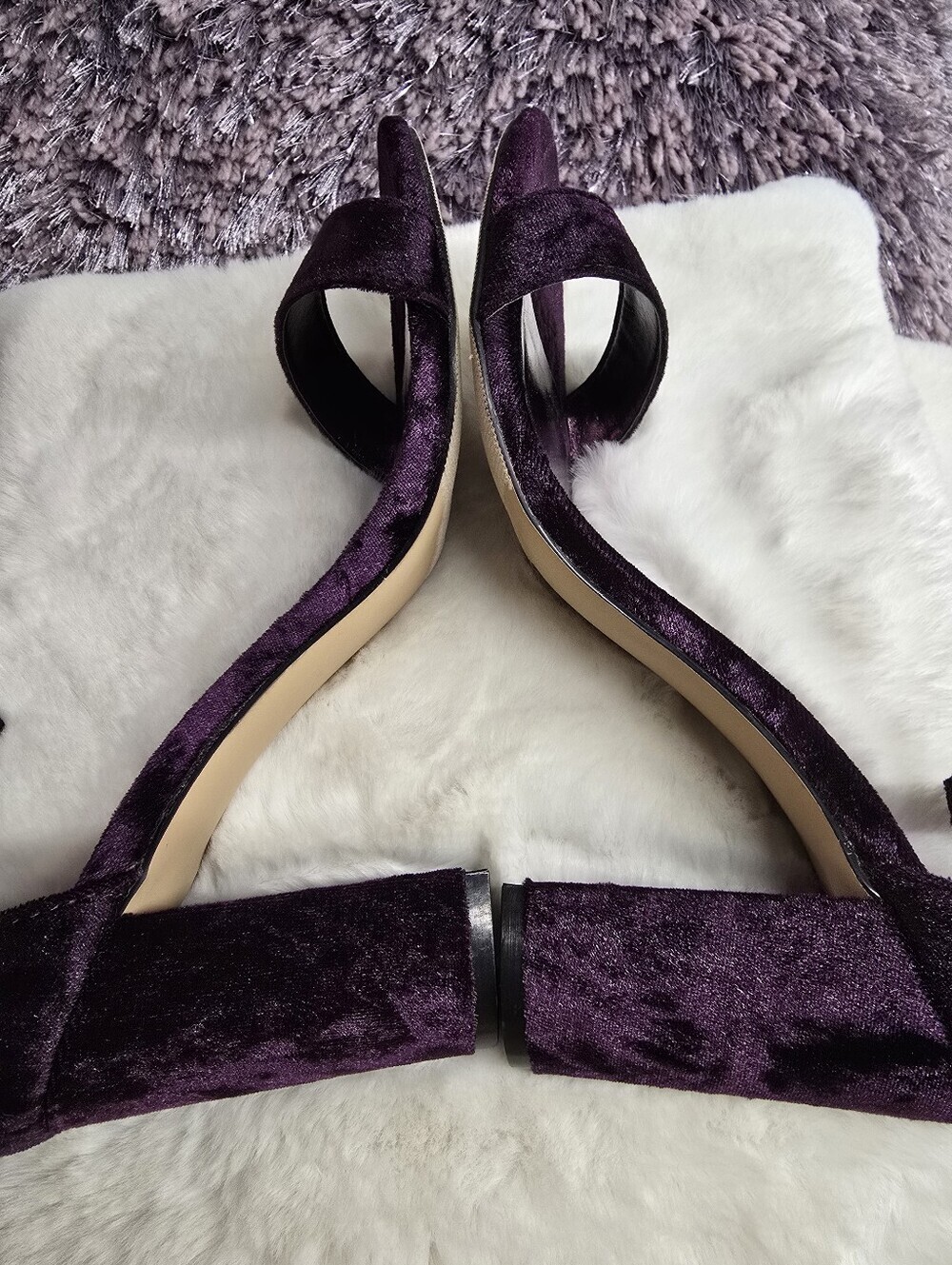 Madden Girl "Beella" Deep Purple Velvet Ankle-Strap Block Heels - Picture 4 of 7